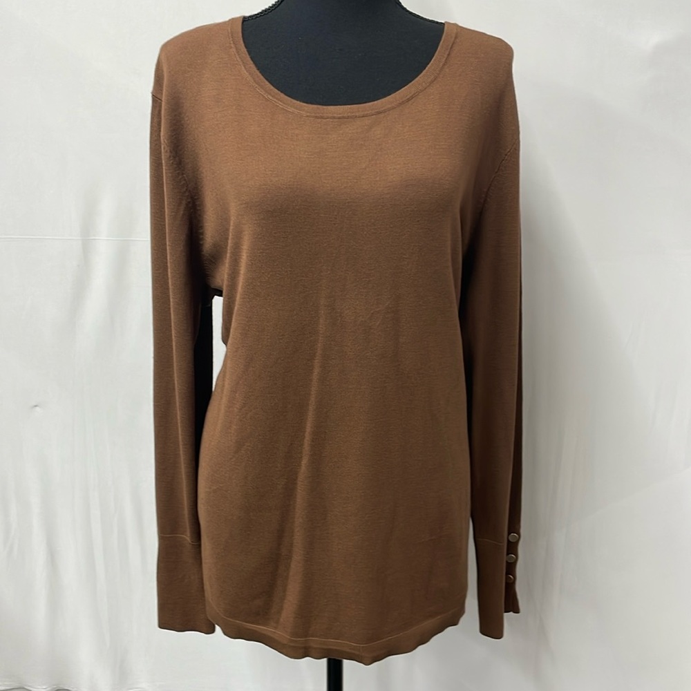 JM Collection crew neck long-sleeved lightweight sweater,brown, size XL, NWT